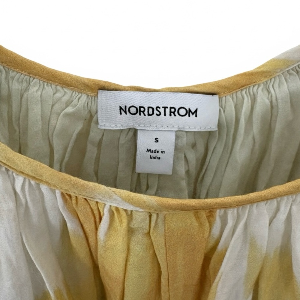 Nordstrom Silk Cotton Sun Dress Yellow White Maxi Pocket Boho Festival S - Picture 5 of 10